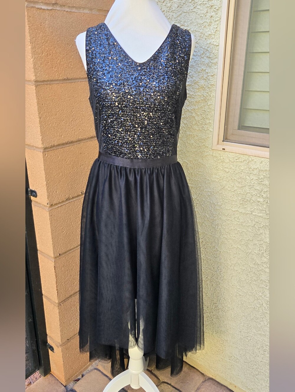 Berylove Black Sequin Tulle Party Dress